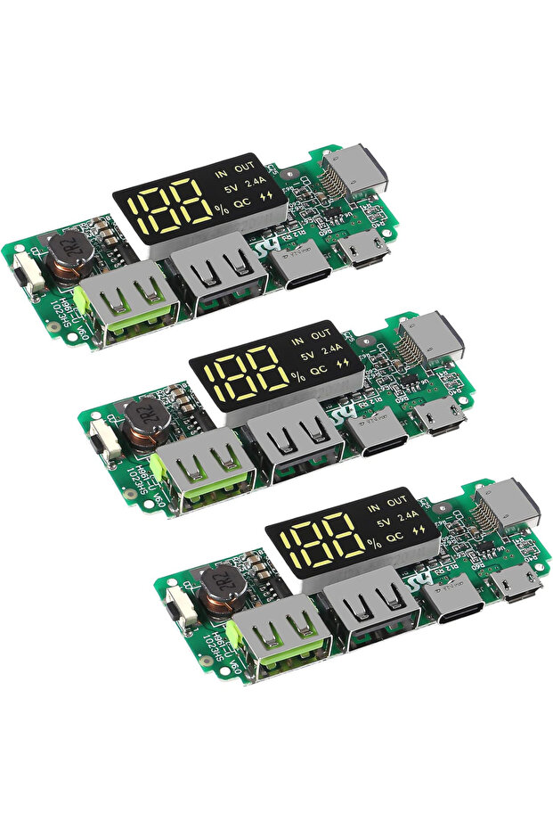 3 قطع 3 قطع لوحة شاحن بطارية ليثيوم LED مزدوجة USB 5 فولت 2.4 أمبير Micro/Type-C USB بنك طاقة محمول 1865