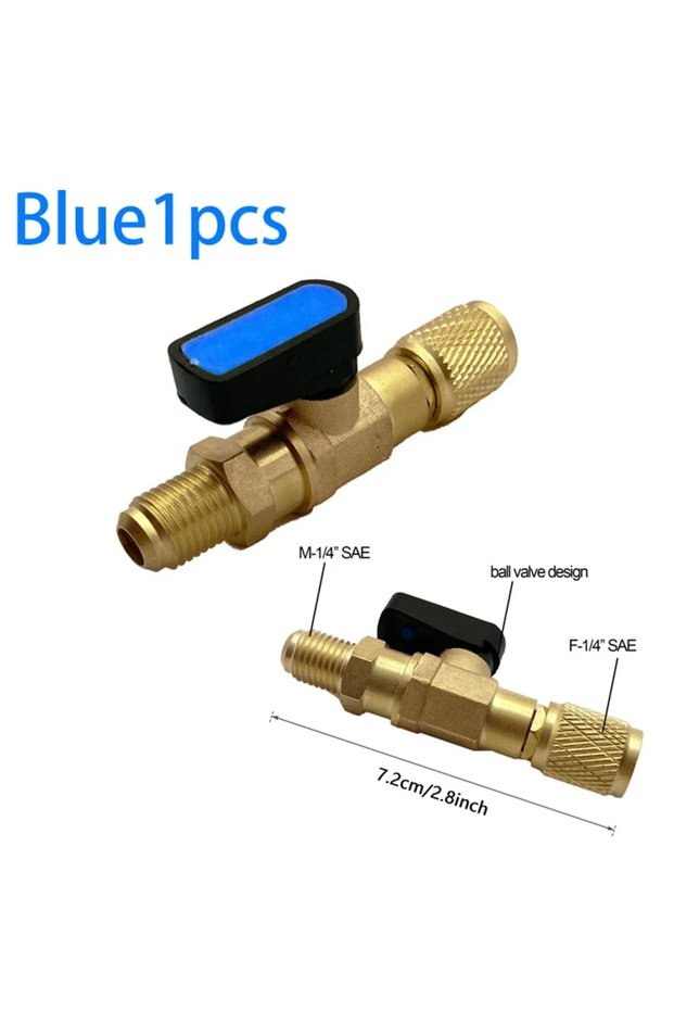 1pcs Straight blue Refrigerant Angled Shut-Off Ball Valve Adapter 1/4" SAE R22 R12 R410a Air Conditi
