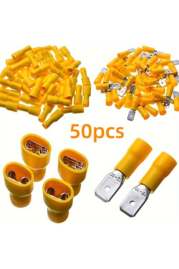 50pcs 6.3mm 12-10AWG 25 Female 25Male Wire Connector Insulation Crimp Terminal Flat Wire Terminal...