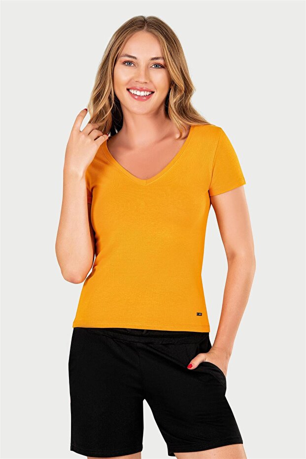 Women's Orange V-Neck T-Shirt