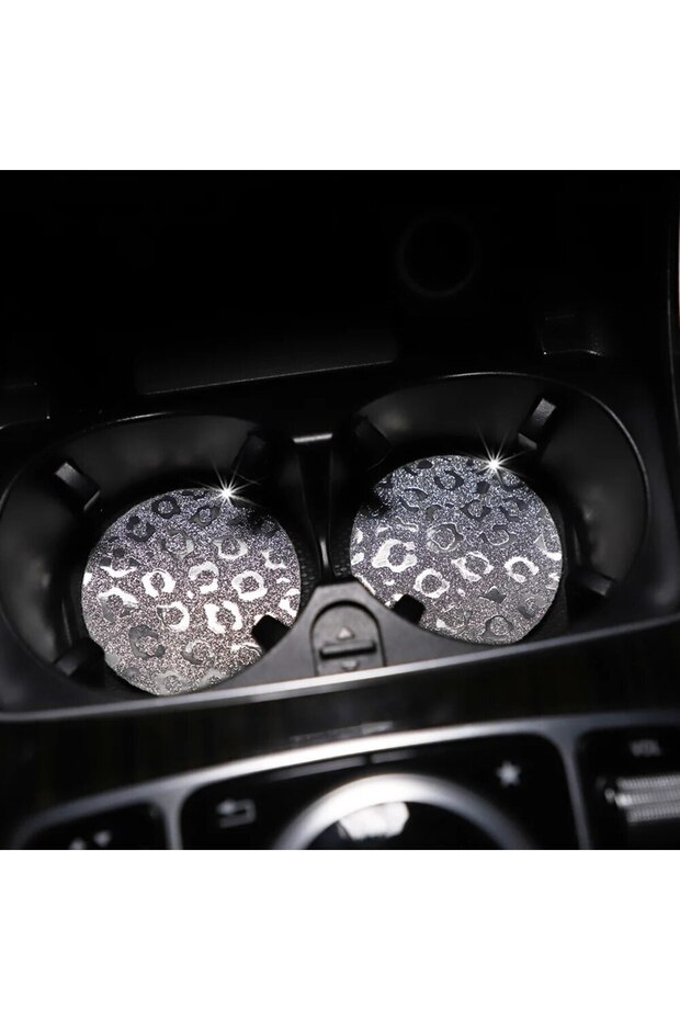 Four Seasons Other Sliver Two Leopard Print TPU Sparkling Light Car Water Cup Pads for Women with Ca