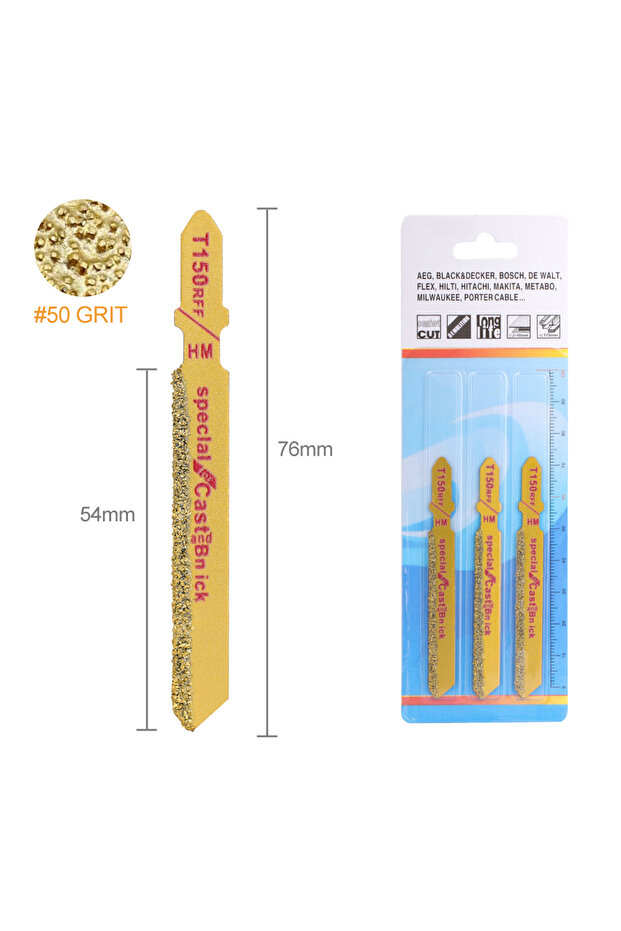 3pcs CMCP 3pcs Diamond Jig Saw Blade 3" T150 Carbide Grain 50 Grit T-Shank Jigsaw Blades for Ceramic