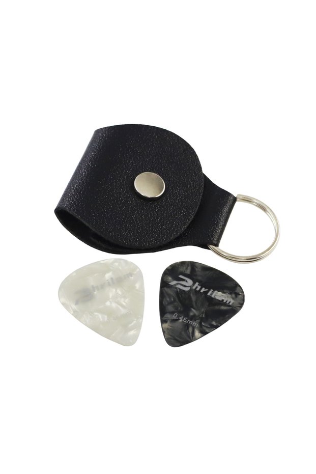 Black PHRILAM Leather Guitar Pick Holder Keychain Case Bag Plectrum Key Fob for Guitar Players Gift