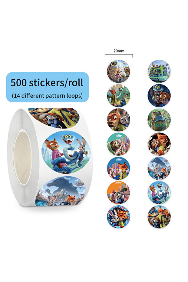 500PCS 500pcs/roll Kawaii Cartoon Disney Zootopia 2 Sealing Stickers Anime Sticker Toy DIY Notebook