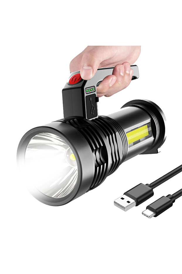 مصباح يدوي محمول عالي الطاقة بتقنية LED COB للاستخدام الخارجي، مصنوع من مادة ABS، قابل لإعادة الشحن، بعيد المدى للدفاع عن النفس.