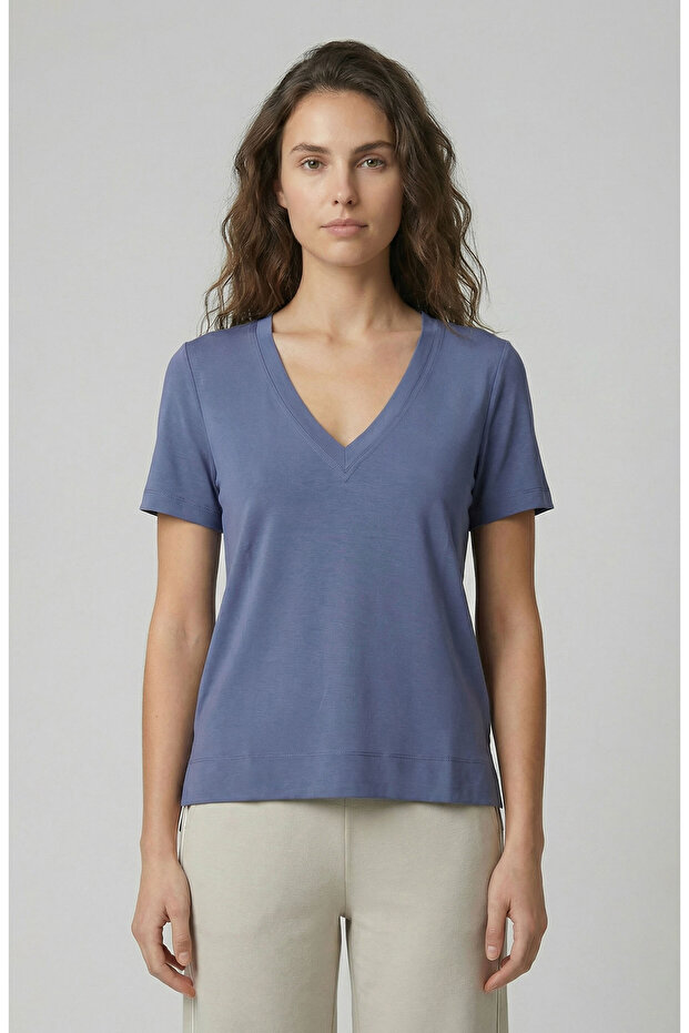 İndigo Basic V Yaka Tshirt - 1