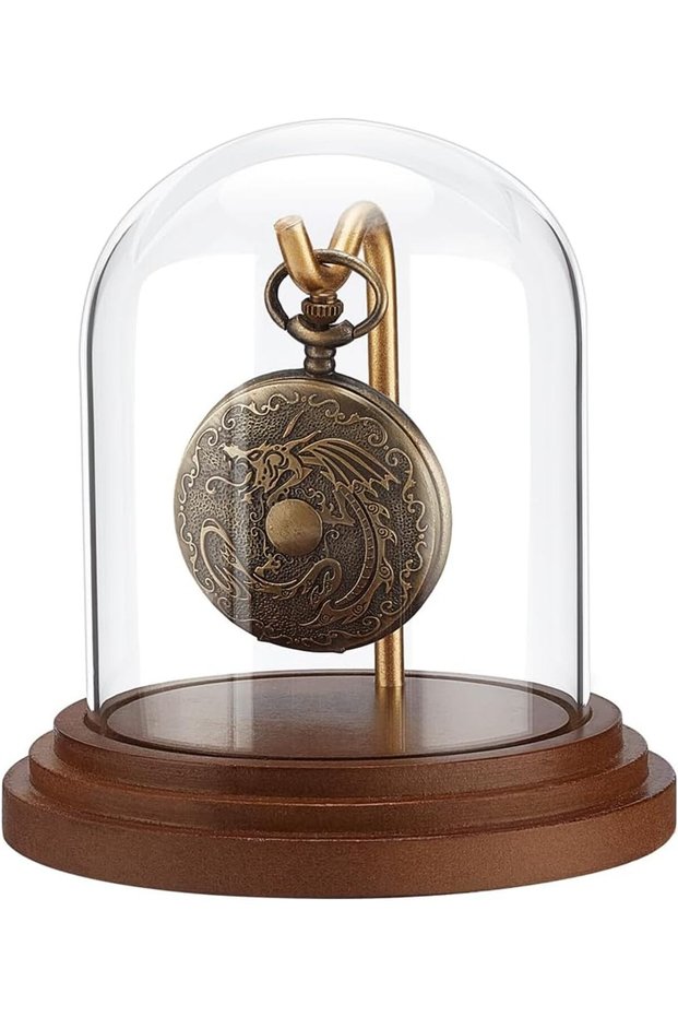 AECH09-05486 Pocket Watch Display Dome Cloche with Hook 4.2"x4"Watch Display Jar Decorative Glass Di