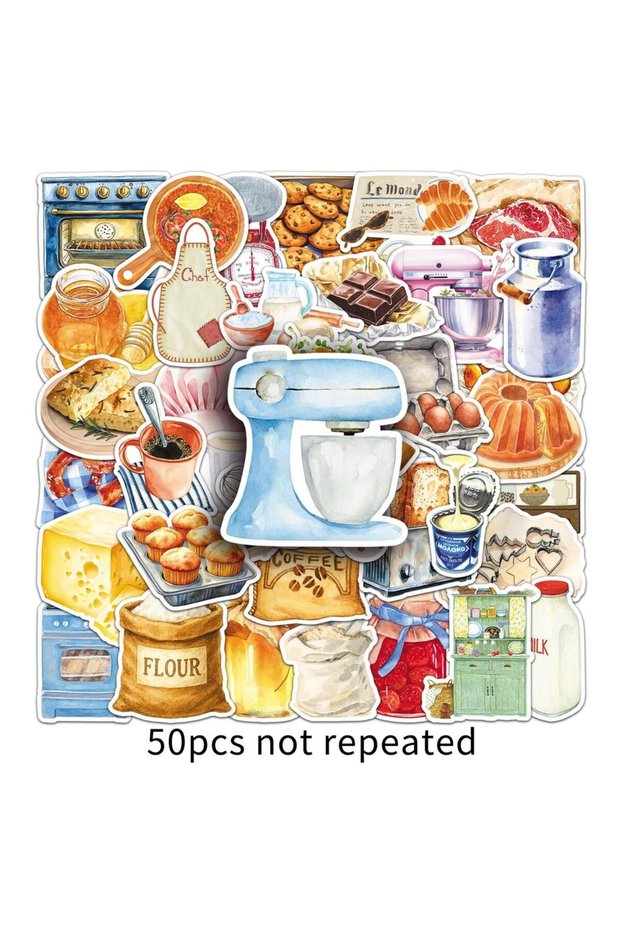 50Pcs 50Pcs Kitchen Baking Cartoon Food Doodle Stickers Stationery Laptop Phone Guitar Fridge Water
