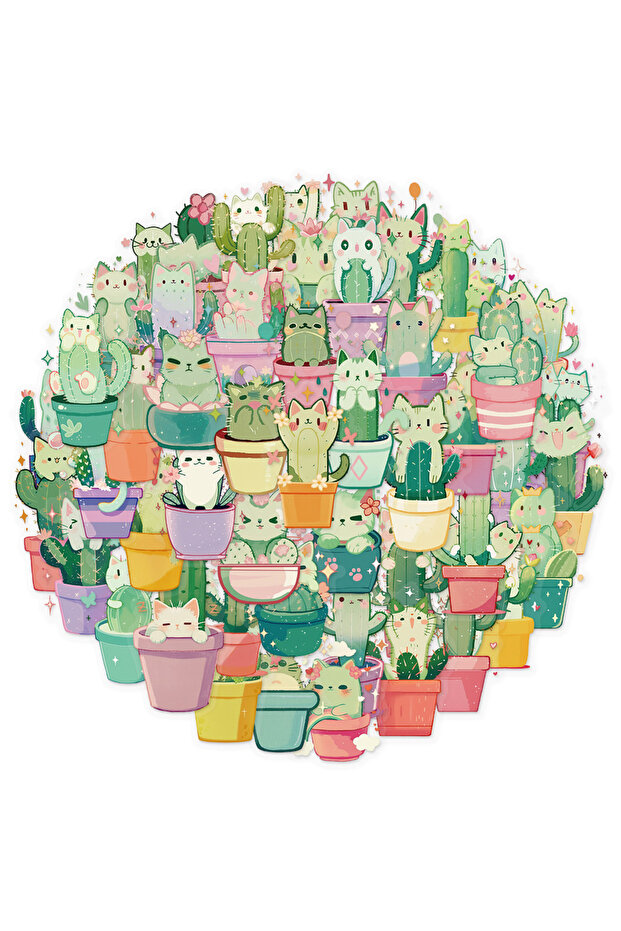 50PCS 50PCS Cartoon Cute Cat Cactus Fun Sticker Pack DIY Phone Case Laptop Water Bottle Handbag PET