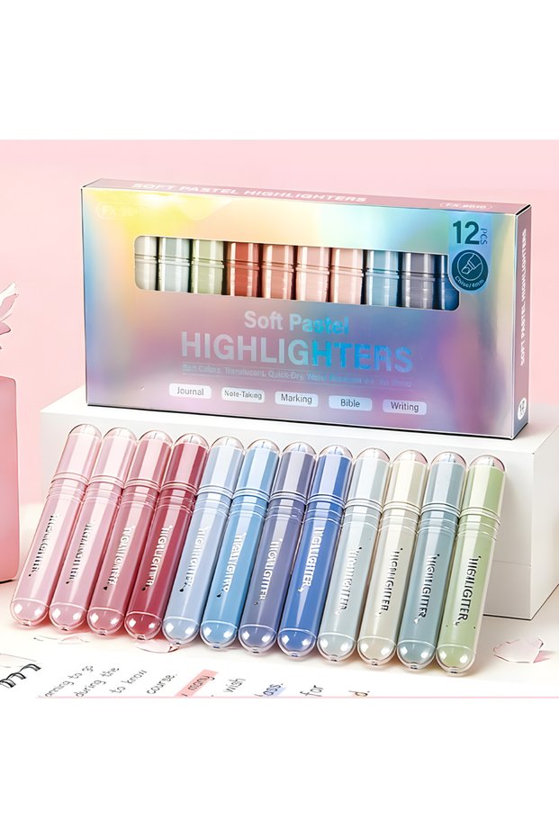 12Pcs 12 Pcs Highlighters Gradient color, Cute Pastel Highlighter Set, Quick-Dry, Soft Chisel Tip, N