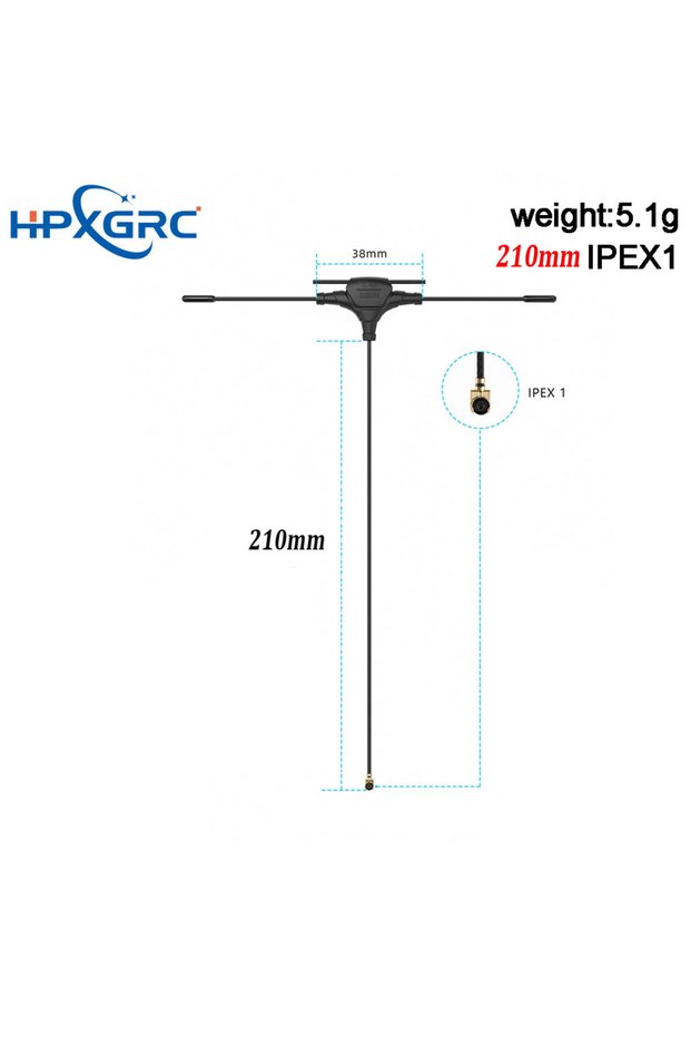 IPEX1-210mm HPXGRC 915M/2.4G Dual-Band T Antenna 70/110/210MM ELRS Dual-band Receivers DIY RC FPV Qu
