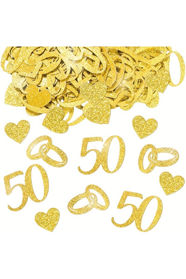 100pcs 100pcs Golden 50th Confetti Sequins Glitter 50 Years Old Diamond Ring Confetti Scatter for An