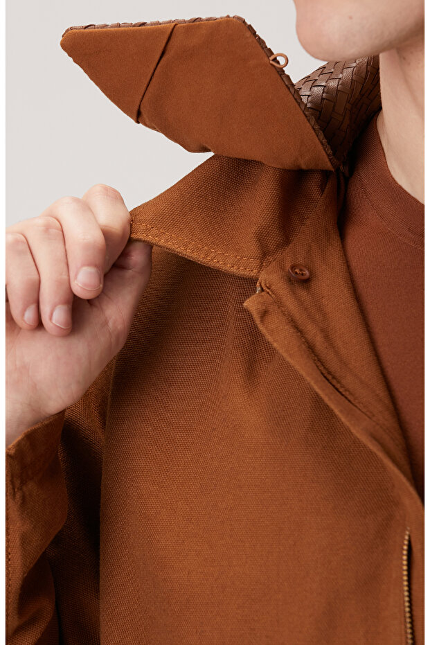 Camel Süet Detaylı Denim Ceket - 6