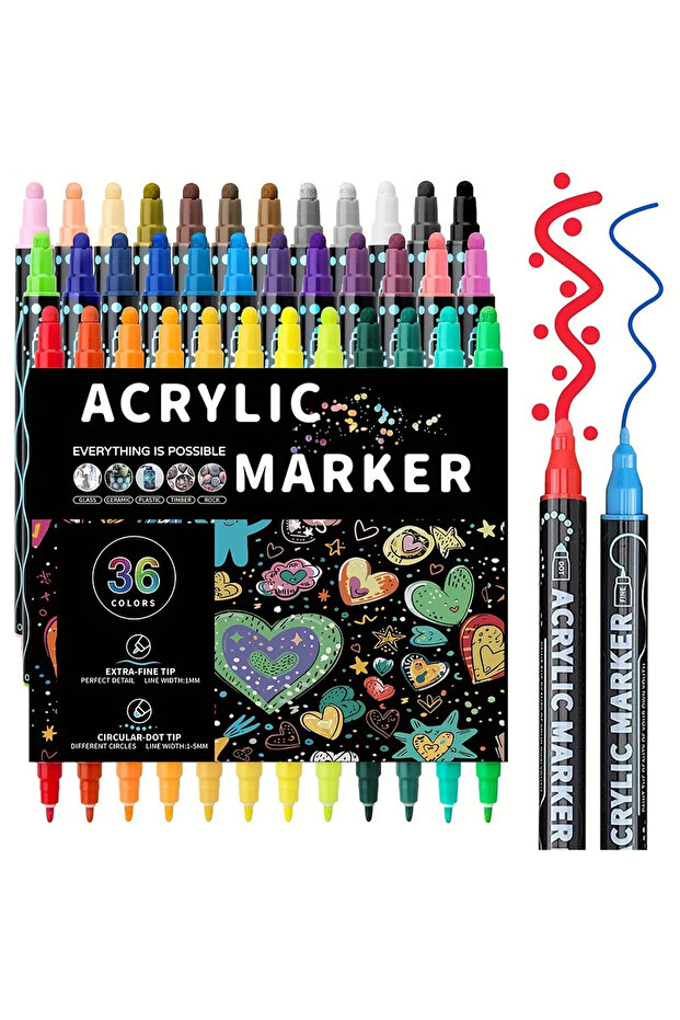 36pcs Dual Tip Acrylic Paint Pens Set Double Tip Premium Acrylic Markers for Wood Canvas Stone Rock
