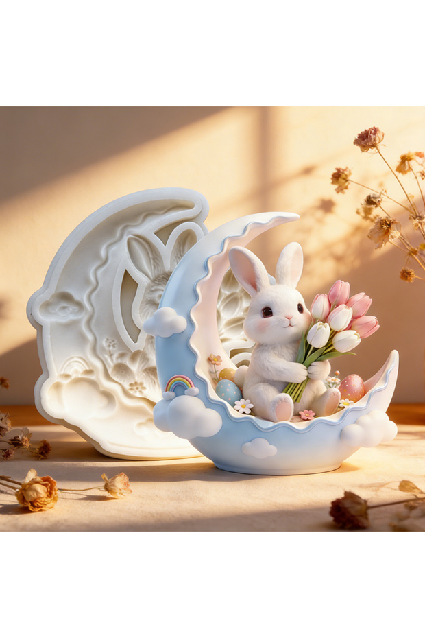 Flower and rabbit silicone molds on the moon, reusable resin molds, clay and gypsum molds, DIY de...