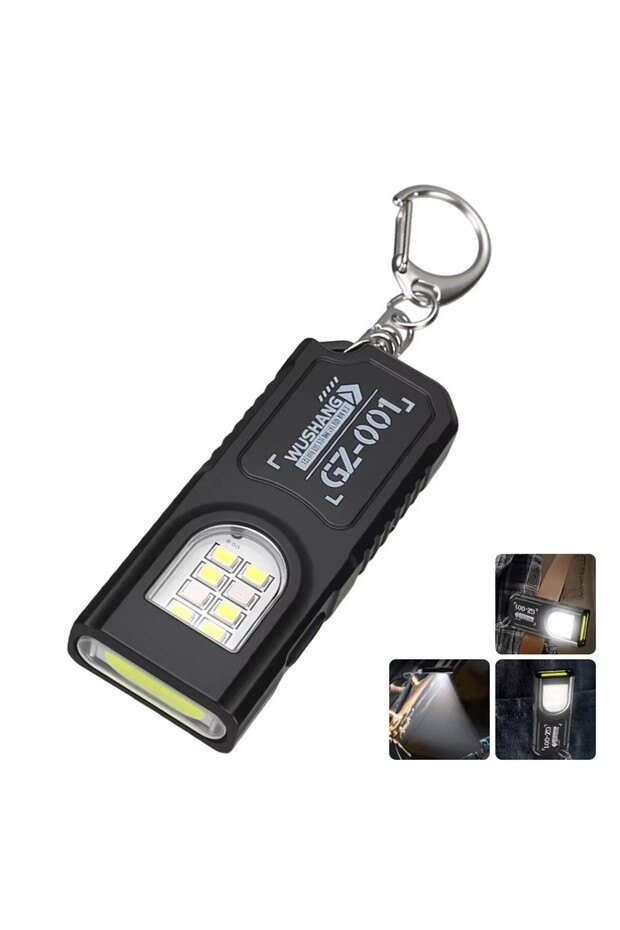 مصباح يدوي صغير قوي بتقنية COB LED، قابل لإعادة الشحن عبر منفذ USB، مقاوم للماء، يُعلق على سلسلة المفاتيح.