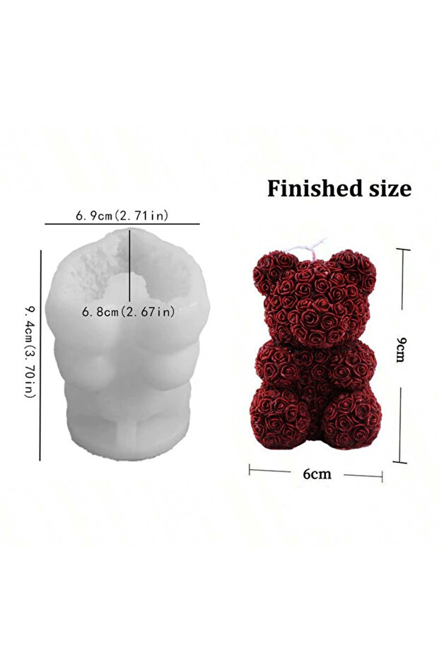 only mold 3D Rose Bear Candle Silicone Mold Handmade Animal Teddy Bear Molds Candle Making Kit DIY C