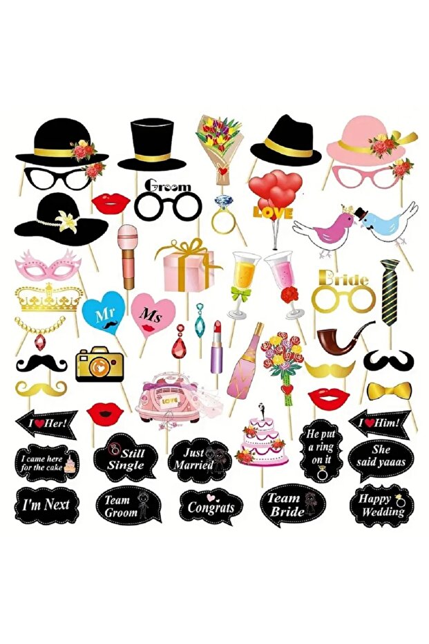 MULTI 53pcs Wedding Photo Booth Props Bridal Shower Signs for Wedding Party Supplies Wedding Bachelo