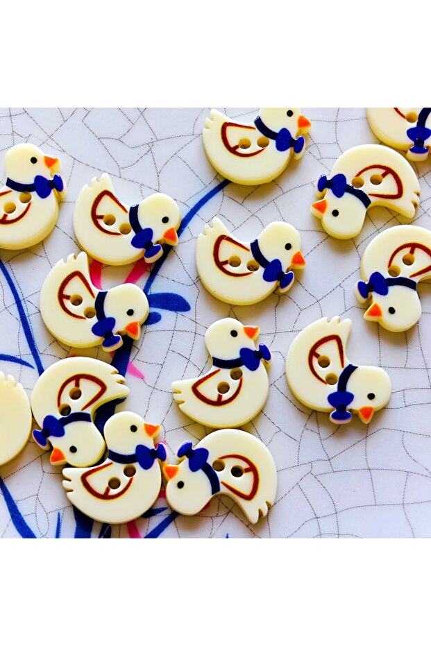 10pcs 10-Pack Duckling Buttons with Bows - Adorable Cartoon Resin Buttons for Knitting, Crochet & Se