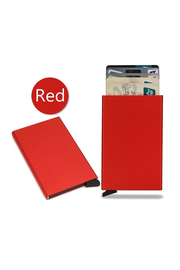 Red Vistit Card Holder Slim Rfid Business Credit Bank Cardholder Wallet Automatic Pop Up Metal Case