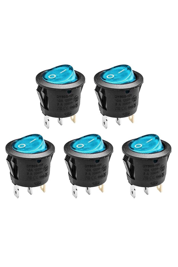 5pcs Blue 5pcs KCD1 On/Off 3-Pin 2-Position Snap 20A 12V Red LED Round Boat Rocker Switch with LED F