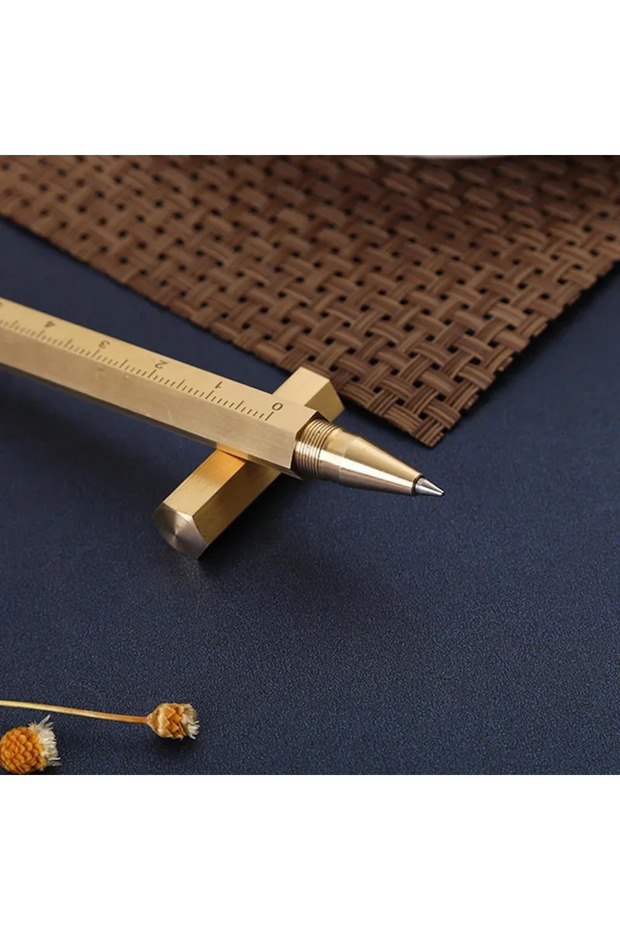 Smooth surface Hexagonal Brass Signature Pen Precious Bead Pen Six Edged Pure Copper Gold Vintage Me
