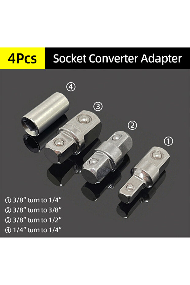 4Pcs Socket adapter Converter Reducer Set 3/8 To 1/2 3/8 1/4 1/2 To 1/2 Impact Drive Ratchet Wrench