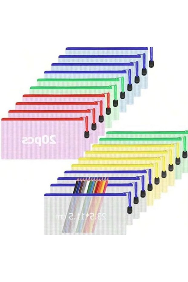 A6 20pcs 20 Pcs A6 Waterproof Mesh Pen Pouches Zippered Travel Stationery Wallet Bag for Bills Recei