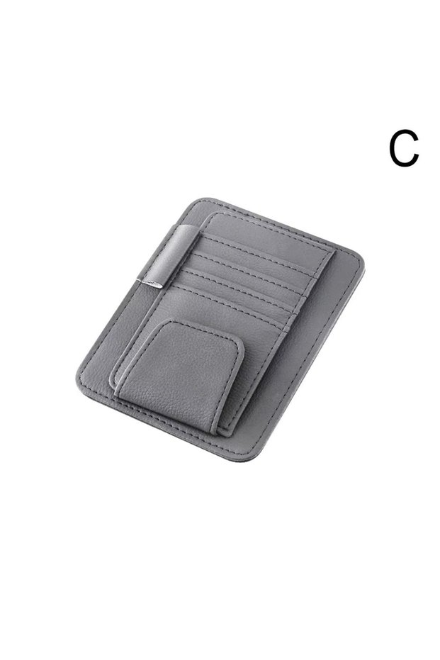 Grey Car Sun Visor Organizer Multi-Pocket Business Card Storage Management Sunglasses Holder Visor A