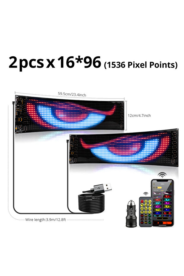 قطعتان من مصابيح LED مقاس 16 × 96، قطعتان من مصابيح LED RGB قابلة للبرمجة للسيارات والشاحنات، لوحة بكسل مصفوفة، مصباح ليلي، يمكنك تركيبه بنفسك