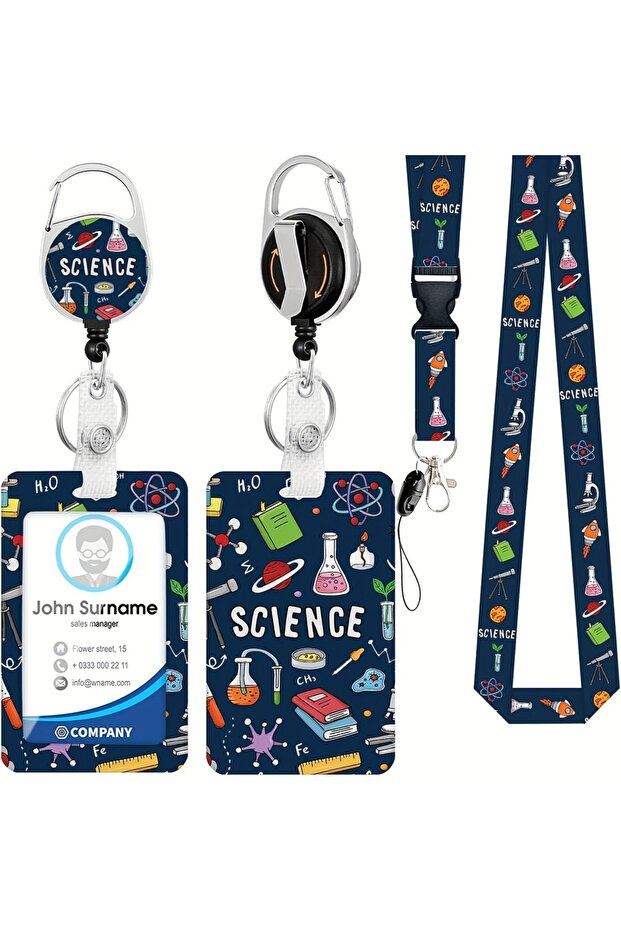 Science Badge Holder, Retractable Reel Clip, Durable with Carabiner, Card Name Tag, Vertical ID C...