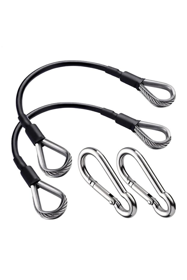 Black 2pcs/set Fitness Pulley Cable Extension With Carabiner Gym Extension Rope Pulley System Worko