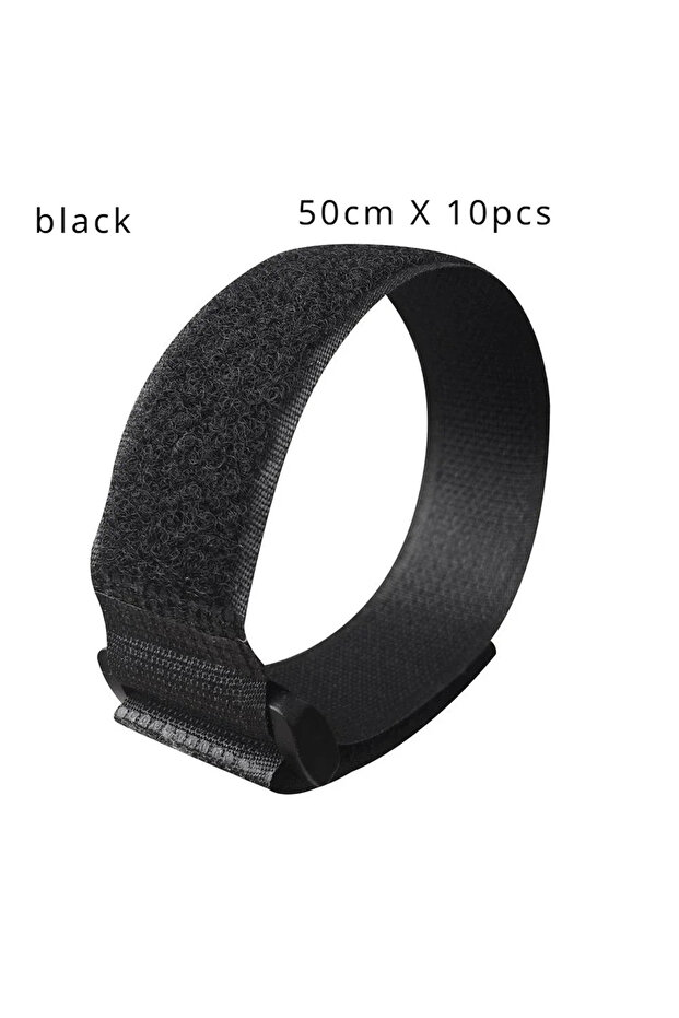 50cm black 10 pcs Wholesale 10pcs Hook and Loop Reusable Fastening Durable Nylon Cable Securing Str