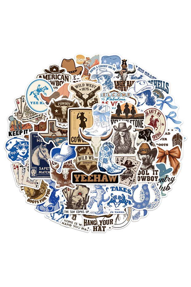 50PCS 50PCS Blue Brown Cowboy Fun Stickers DIY Handmade Materials Phone Case Laptop Luggage Bottle S