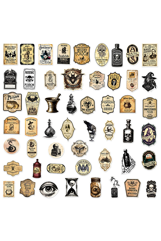 50PCS 50/100PCS Retro Pharmacist Witch Potion Graffiti Stickers Stationery Luggage Scooter Notebook