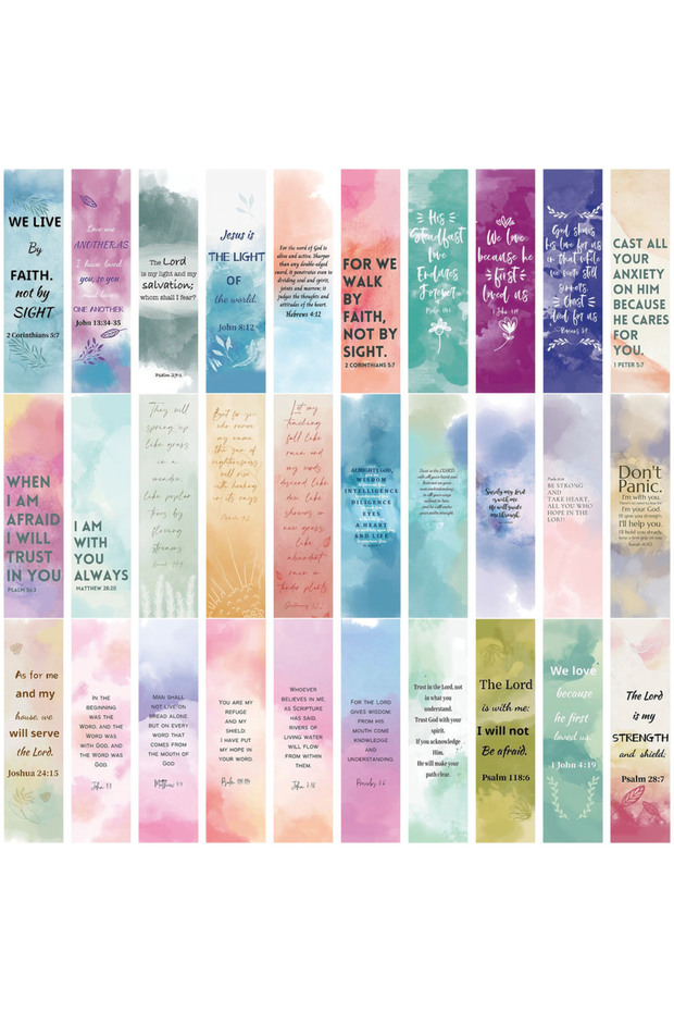 30pcs 30Pcs Inspirational Watercolor Bible Verse Bookmarks Set-Colorful Durable Paper with Serene Na