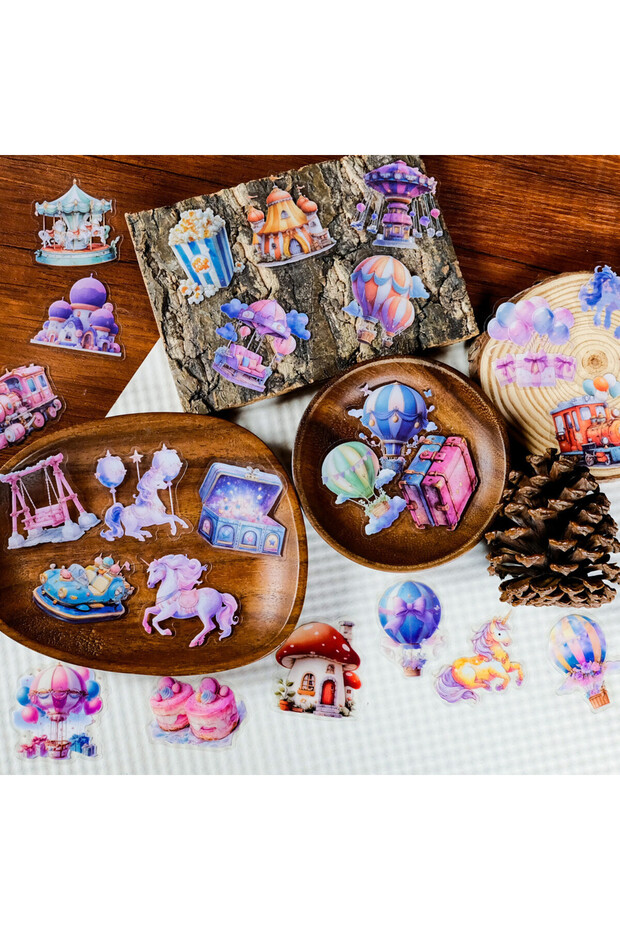 56PCS New Version Dreamy Amusement Park Transparent PET Stickers (56 Pieces) - Cartoon Decorative St