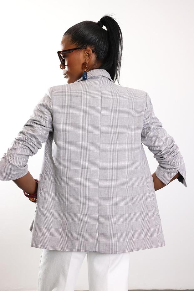 Gray Plaid Patterned Blazer Jacket 4733 - 5