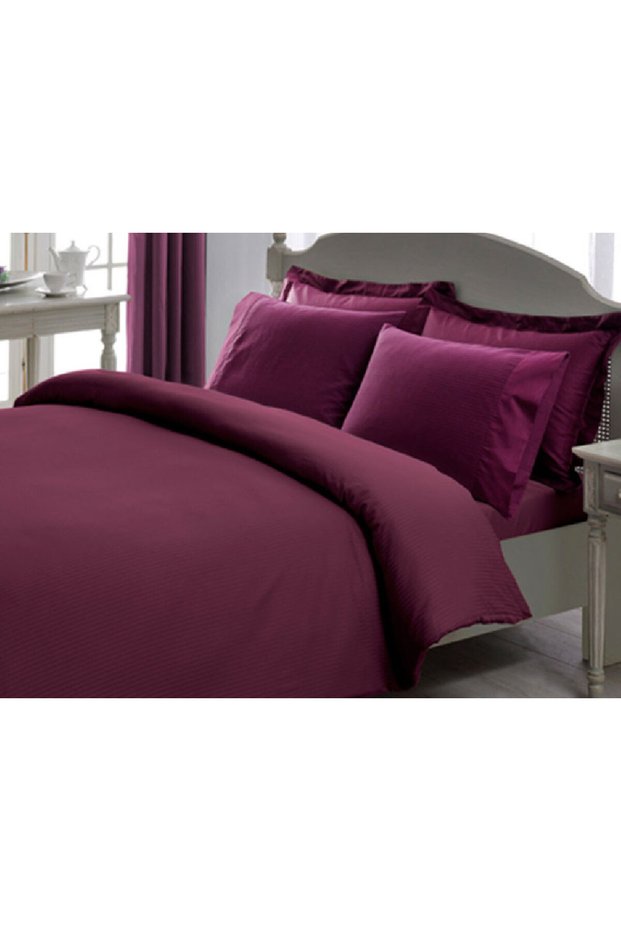 Premium Basic Stripe Double Bed Linen Purple, 100% Cotton