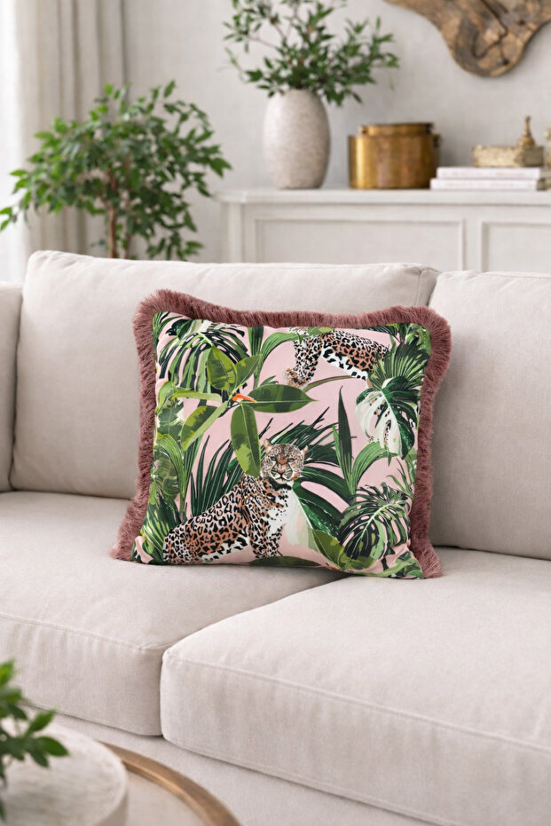 Leopard Pattern, Fringed Throw Pillow Cover