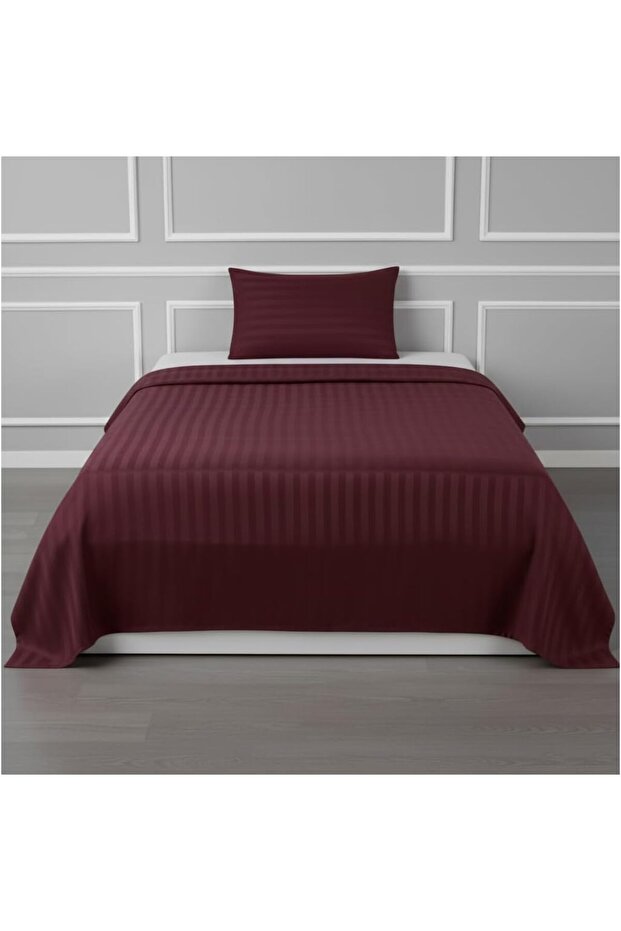 Single Bed Sheet Set 160×240cm with 1 Pillowcase 50×75cm 100% Microfiber Sateen Stripe Flat Sheet