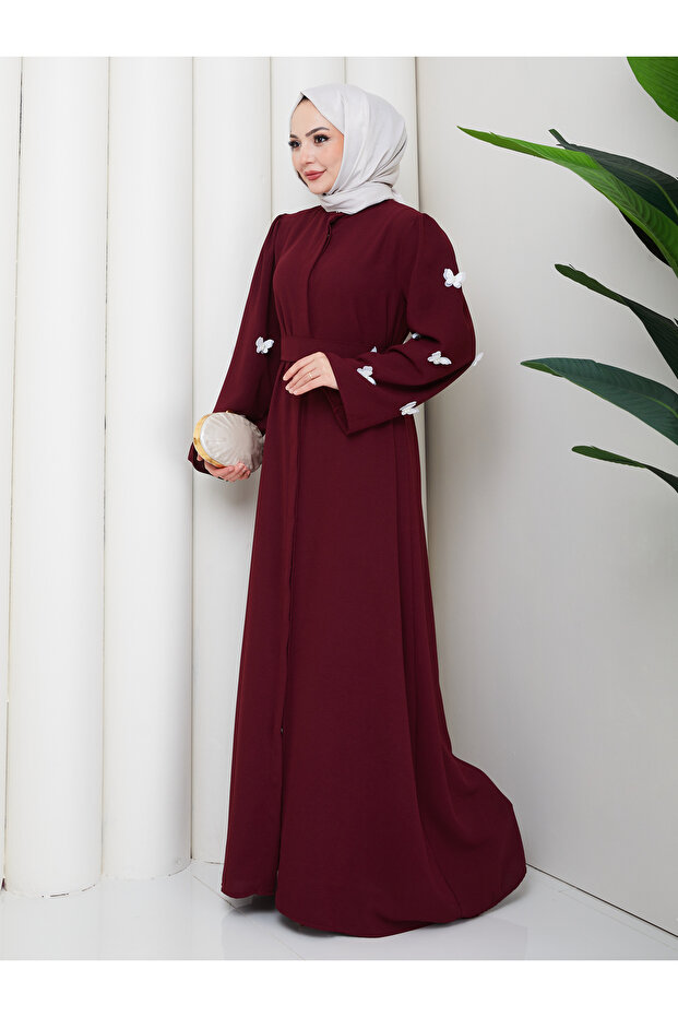 Sleeve Embellished Abaya Modest Wear Women's Ferace Dress