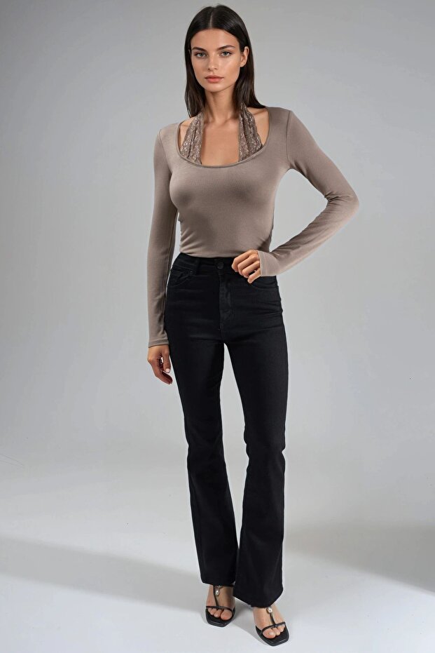 Dantel Halter Yakalı Esnek Viskon Top - 7