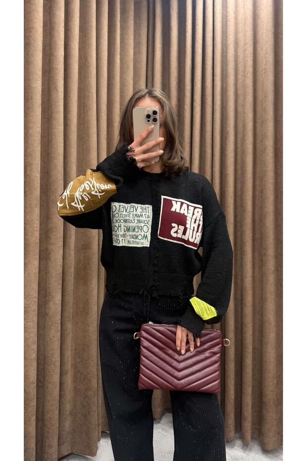 SLOGAN JAKARLI PATCH TRİKO-SİYAH - 2