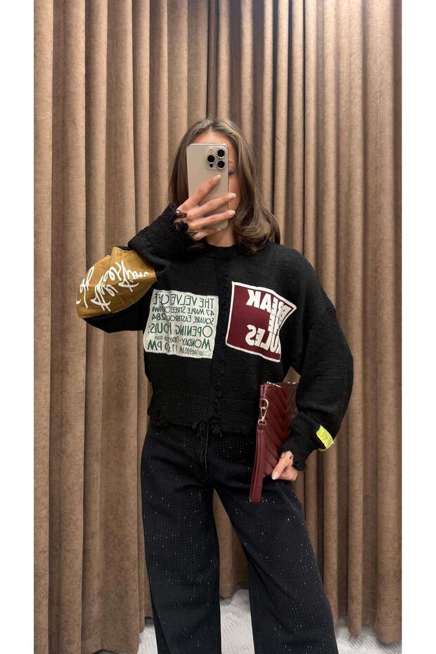 SLOGAN JAKARLI PATCH TRİKO-SİYAH - 3