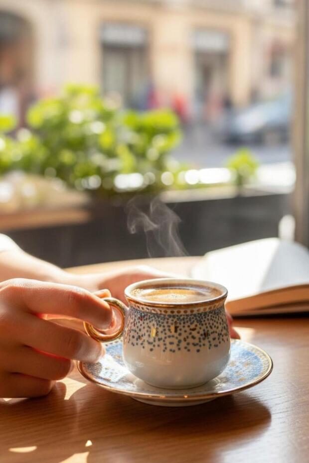 6-Person Spring Breeze Blue Polka Dot Gold Gilded Coffee Cup Set - 90 ml