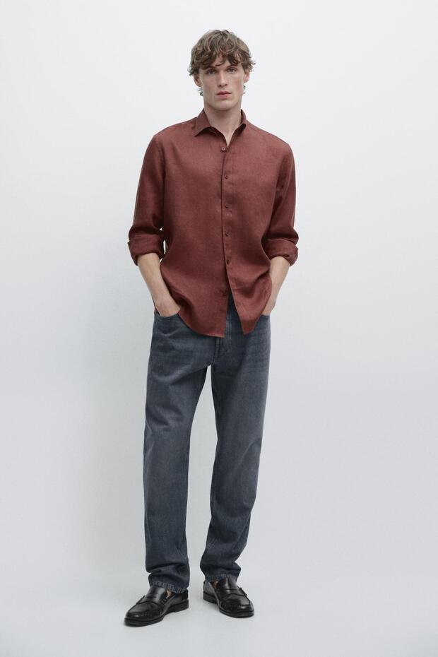 %100 keten regular fit gömlek - 1