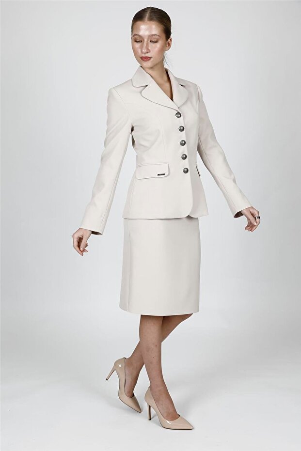 Baby Collar Buttoned Classic Women's Jacket-Beige - 1192100