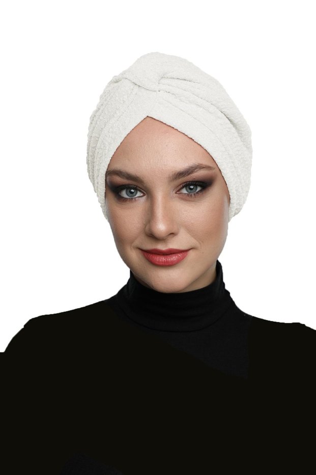 Brocade Banded Cream Lined Ready-To-Wear Turban Hijab Medical Use Suitable