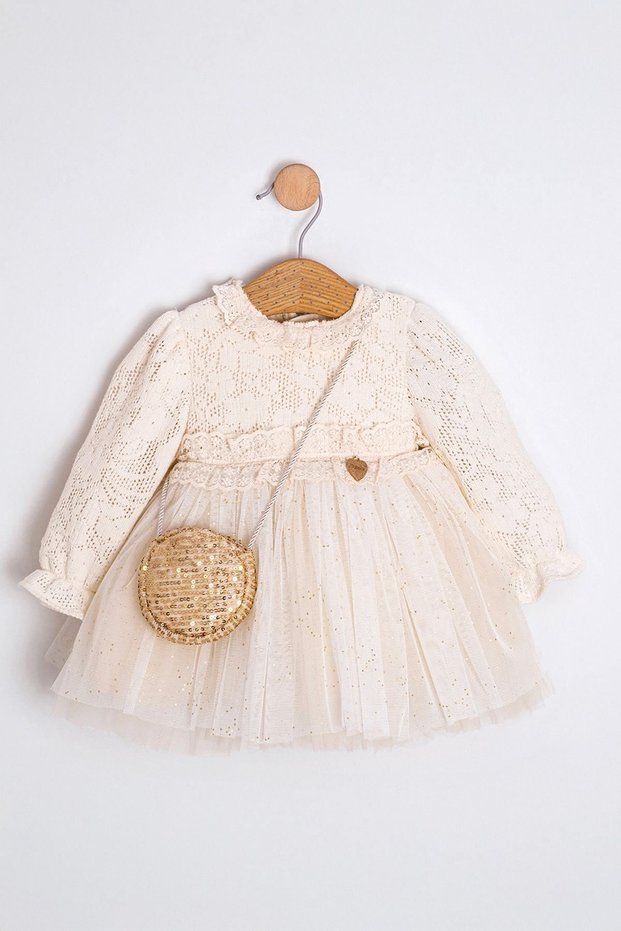 9-24 Months Lorelai Baby Girl Dress with Bag-Latte